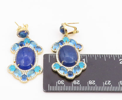 925 Sterling Silver Vintage Earrings Gold Plated Multi Gemstone Drop  EG14245