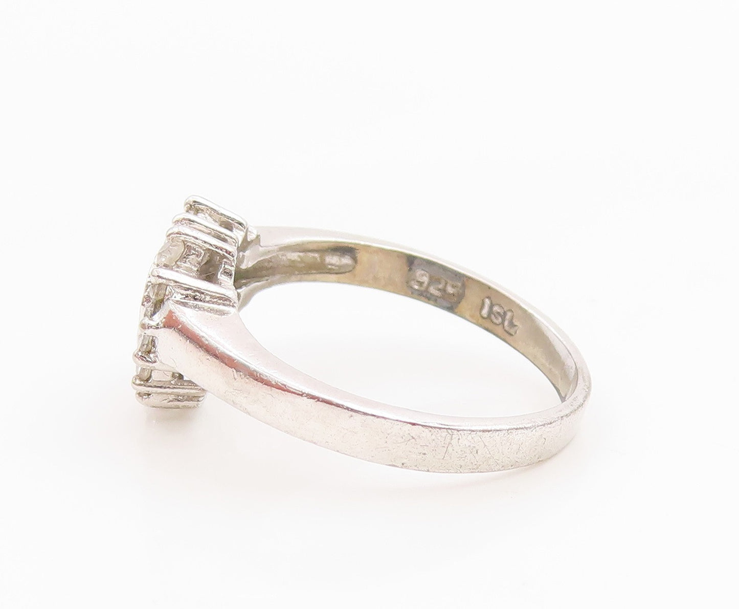 925 Sterling Silver Vintage Ring CZ Elegant Open Love Heart Band  Sz 7  RG35363