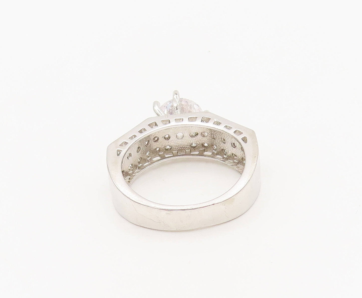925 Sterling Silver  Vintage 3 Band & Main Stone CZ Wedding Ring Sz 8  RG27164