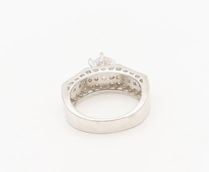 925 Sterling Silver  Vintage 3 Band & Main Stone CZ Wedding Ring Sz 8  RG27164
