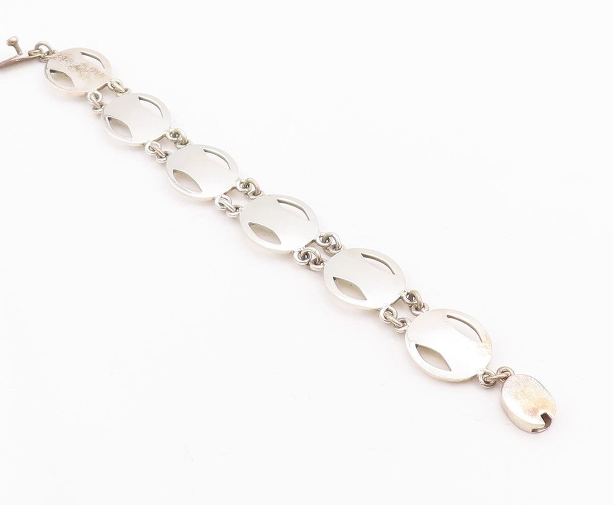 925 Sterling Silver Vintage Bracelet MEXICO Minimalist Oval Cutout Links BT10515