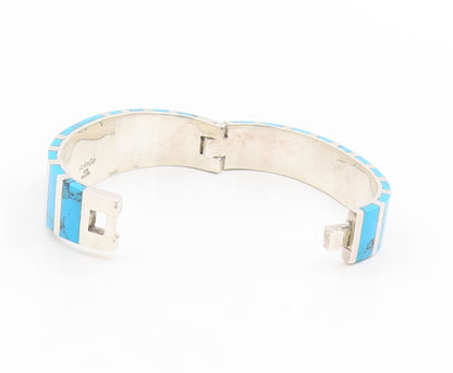925 Sterling Silver Vintage Bracelet MEXICO Turquoise Inlay Bangle  BT11775