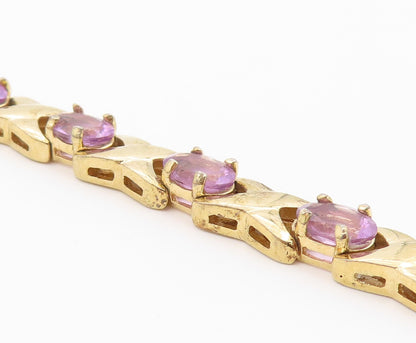 925 Sterling Silver  Amethyst Shiny Gold Plated XO Chain Bracelet  BT5822