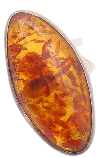 925 Sterling Silver Vintage Ring POLAND Large Oval Honey Amber  Sz 8.5  RG32822