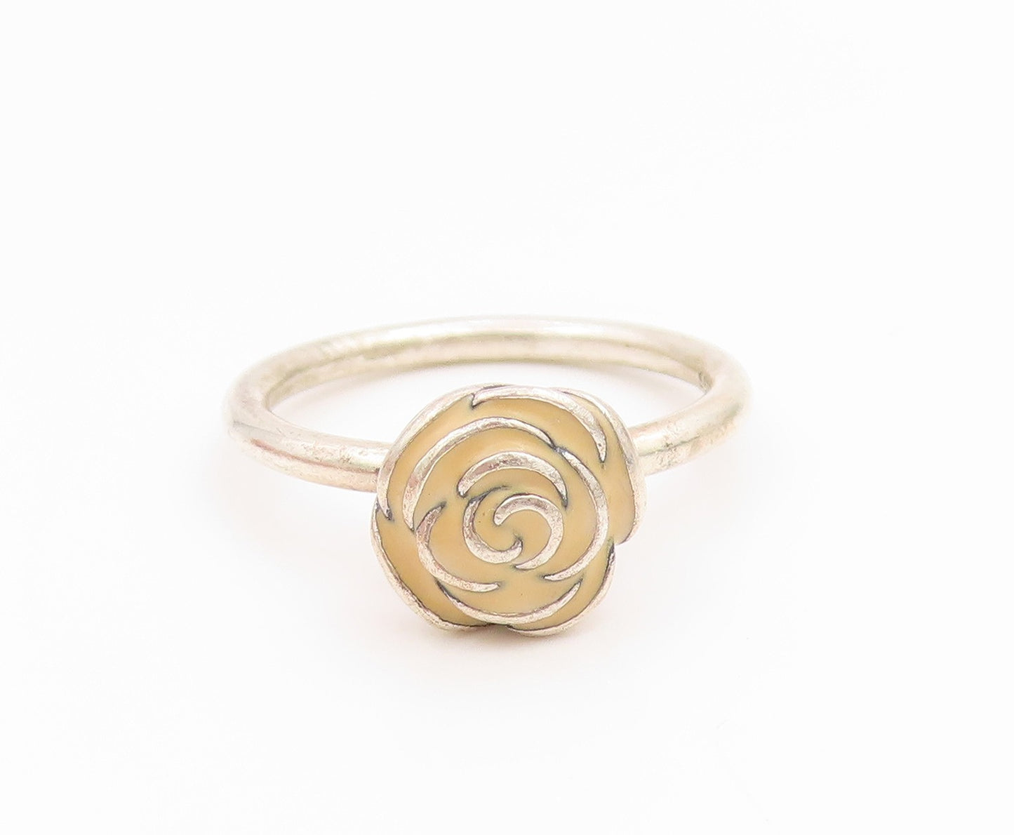 925 Sterling Silver Vintage Ring PANDORA Elegant Enamel Rose Band  Sz 7  RG36113