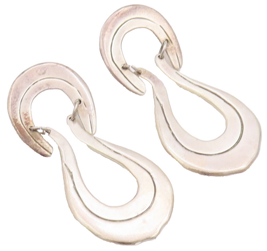 925 Sterling Silver Vintage Earrings MEXICO Swirled Carved Double 'U'  EG13030
