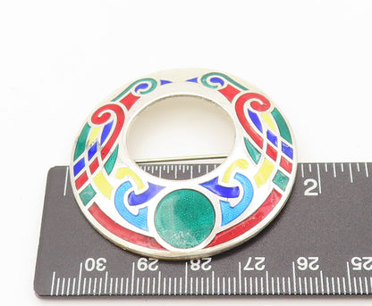 925 Sterling Silver Vintage Brooch Pin EUROPE Swirly Carved Enameled  BP10599