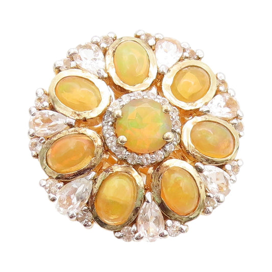 925 Sterling Silver Vintage Ring Gold Plated Fire Opal & Sapphire  Sz 5  RG32766