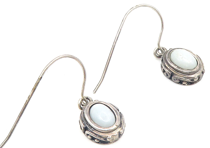 925 Sterling Silver  Vintage White Agate Swirl Pattern Drop Earrings  EG5552