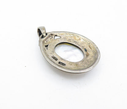 SOUTHWESTERN 925 Sterling Silver Vintage Mother Of Pearl Pendant PT3321