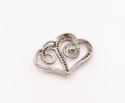 925 Sterling Silver  Vintage Genuine Diamonds Double Heart Pendant  PT19811