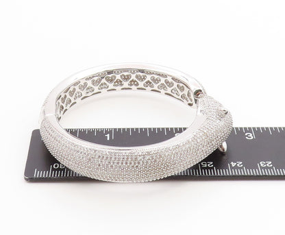 925 Sterling Silver Vintage Bracelet CZ Cluster Panther Head Bangle  BT11987