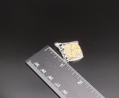 925 Sterling Silver  Vintage Open Scroll Edge Drusy Quartz Pendant  PT20994