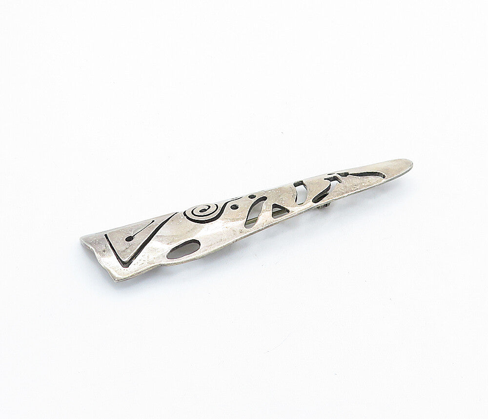 MEXICO 925 Sterling Silver Vintage Dark Tone Cutout Pattern Brooch Pin BP2397