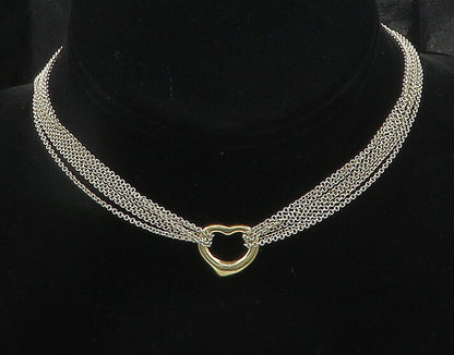 925 Silver & 14K GOLD Vintage Love Heart Multi Strand Chain Necklace NE3051