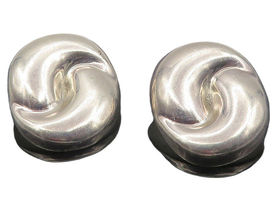 MEXICO 925 Silver  Vintage Shiny Round Swirl Non Pierce Earrings  EG6032