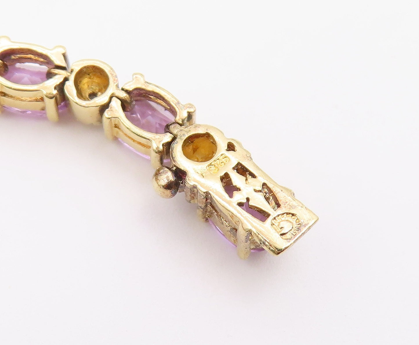 925 Sterling Silver  Vintage Genuine Diamond & Amethyst Chain Bracelet  BT8395