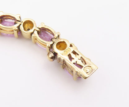 925 Sterling Silver  Vintage Genuine Diamond & Amethyst Chain Bracelet  BT8395