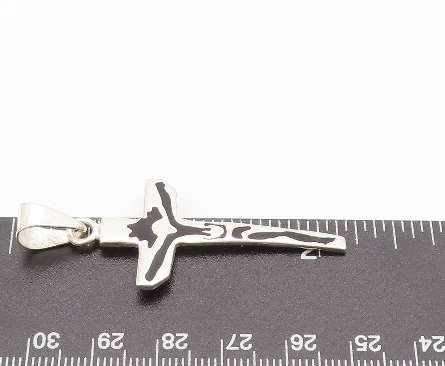 925 Sterling Silver  Vintage Minimalist Solid Etched Cross Pendant  PT22355