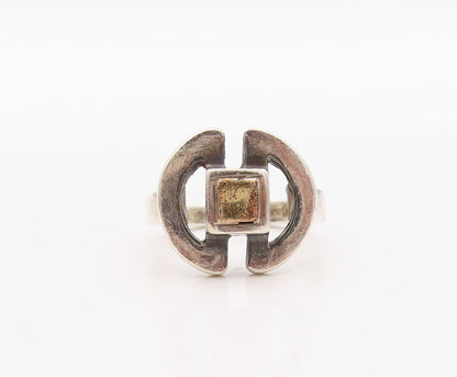 14k Gold 925 Sterling Silver Vintage Ring Double D & Square Cut  Sz 5.5  RG31408