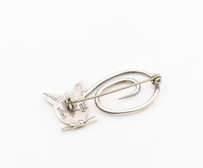 DELFINO MEXICO 925 Silver  Vintage Two Tone Modernist Cat Brooch Pin  BP8146