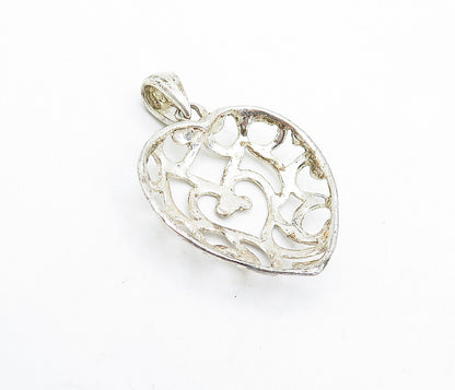 925 Sterling Silver  Vintage Shiny Etched Cutout Love Heart Pendant  PT3240