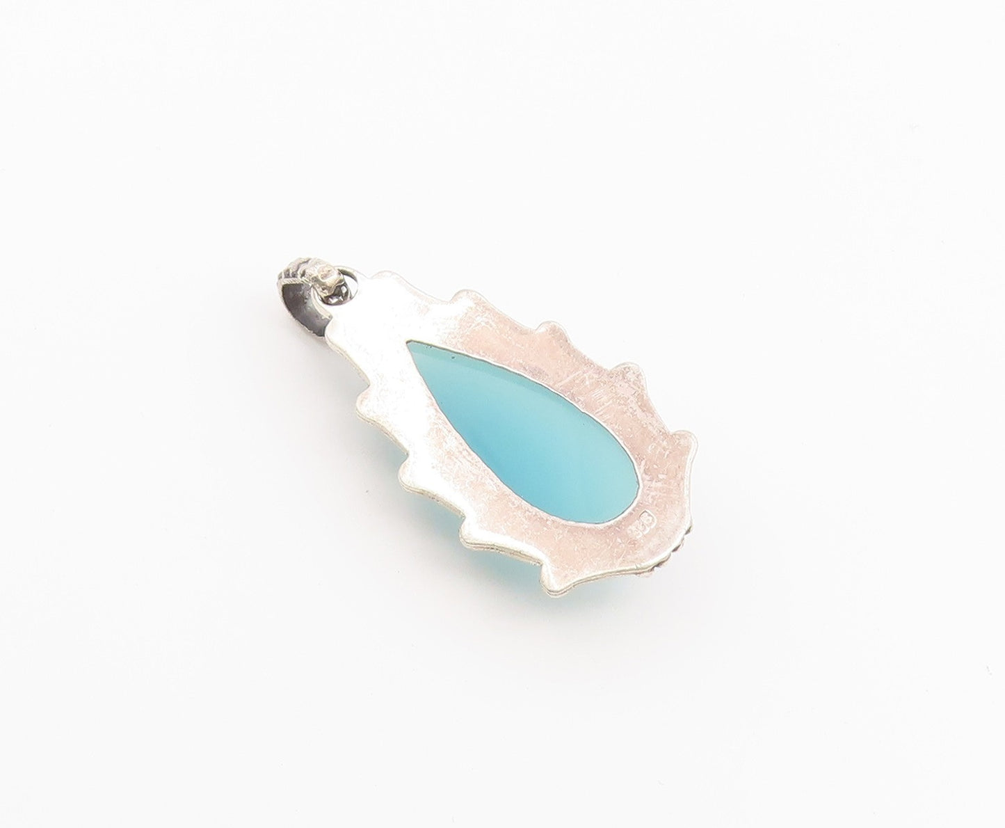 925 Sterling Silver Vintage Pendant Cabochon Chalcedony Teardrop Charm  PT26487