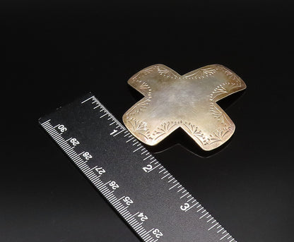 MEXICO 925 Sterling Silver Vintage Etched Religious Cross Dome Pendant PT21830
