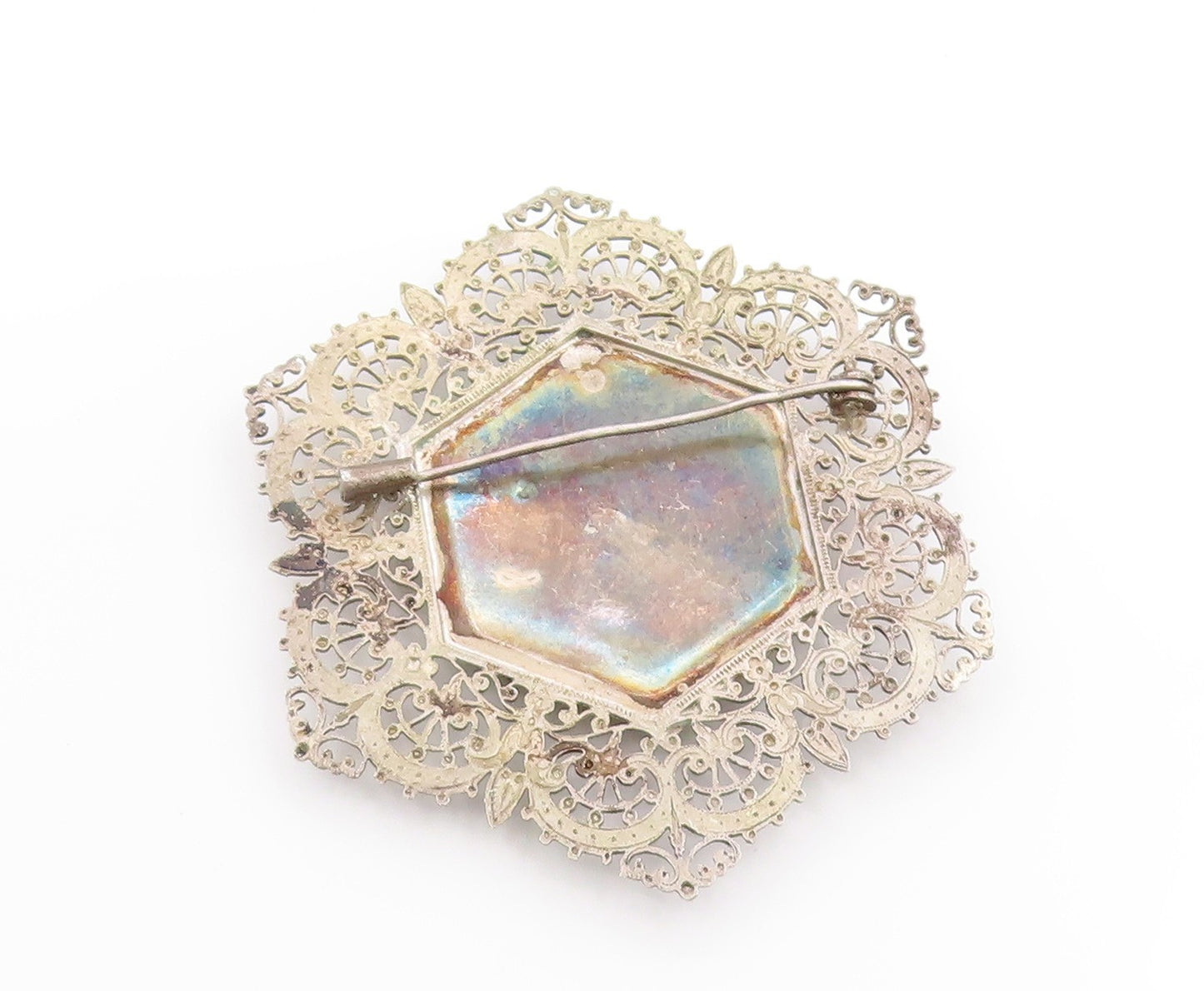 925 Sterling Silver Vintage Brooch Arabic Calligraphy Filigree Design  BP11900