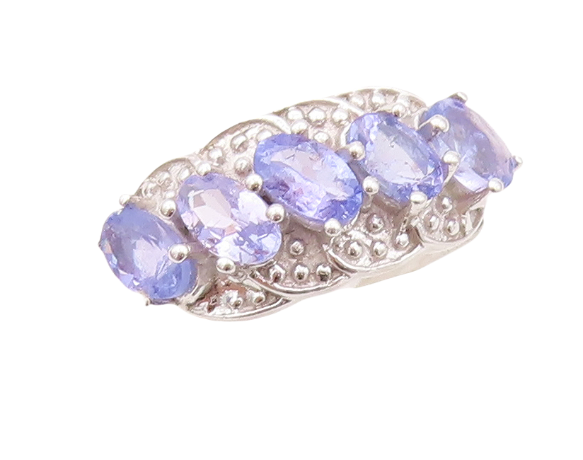 925 Sterling Silver Vintage Ring Designer Oval Cut Tanzanite & CZ  Sz 6  RG30432