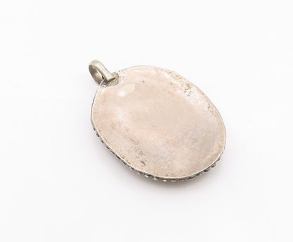925 Sterling Silver  Vintage Brown Jasper Oxidized Bubble Trim Pendant  PT6743