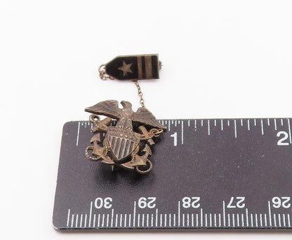 925 Sterling Silver  Vintage U.S Military Badge Chain Link Brooch Pin  BP9214