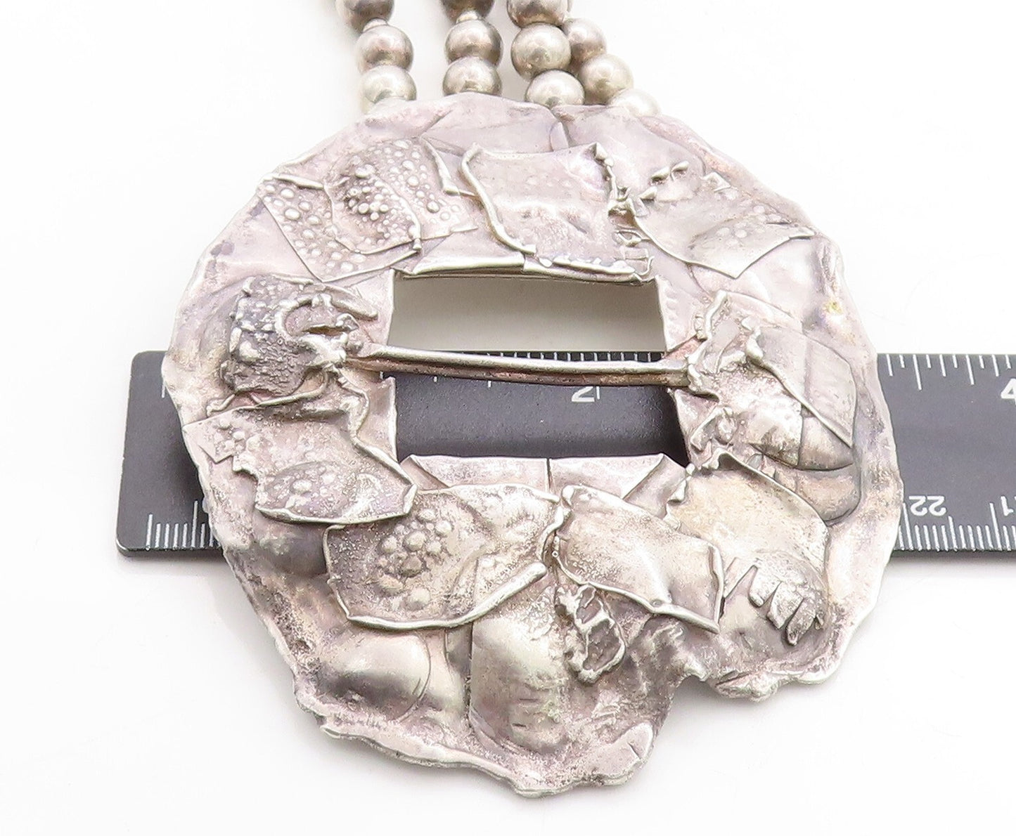 DESIGNER 925 Sterling Silver  Vintage Modernist Sculpted Chain Necklace NE1565
