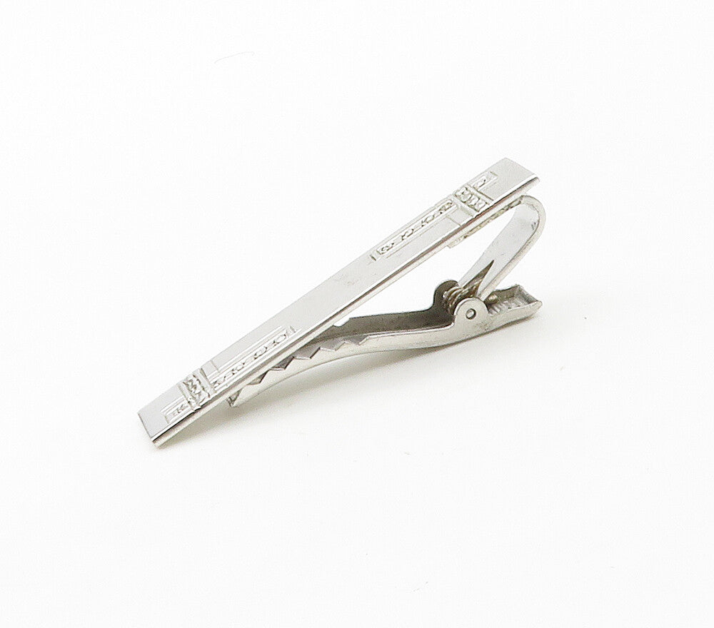 STEVAL 925 Sterling Silver  Vintage Sparkling Detail Smooth Tie Clip  TR2144
