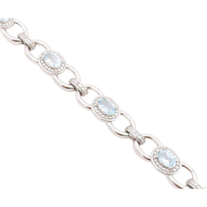 925 Sterling Silver Vintage Bracelet Oval Cut Blue Topaz Statement Chain BT12230