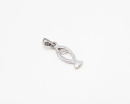 925 Sterling Silver  White Cubic Zirconia Fish Drop Pendant  PT1927