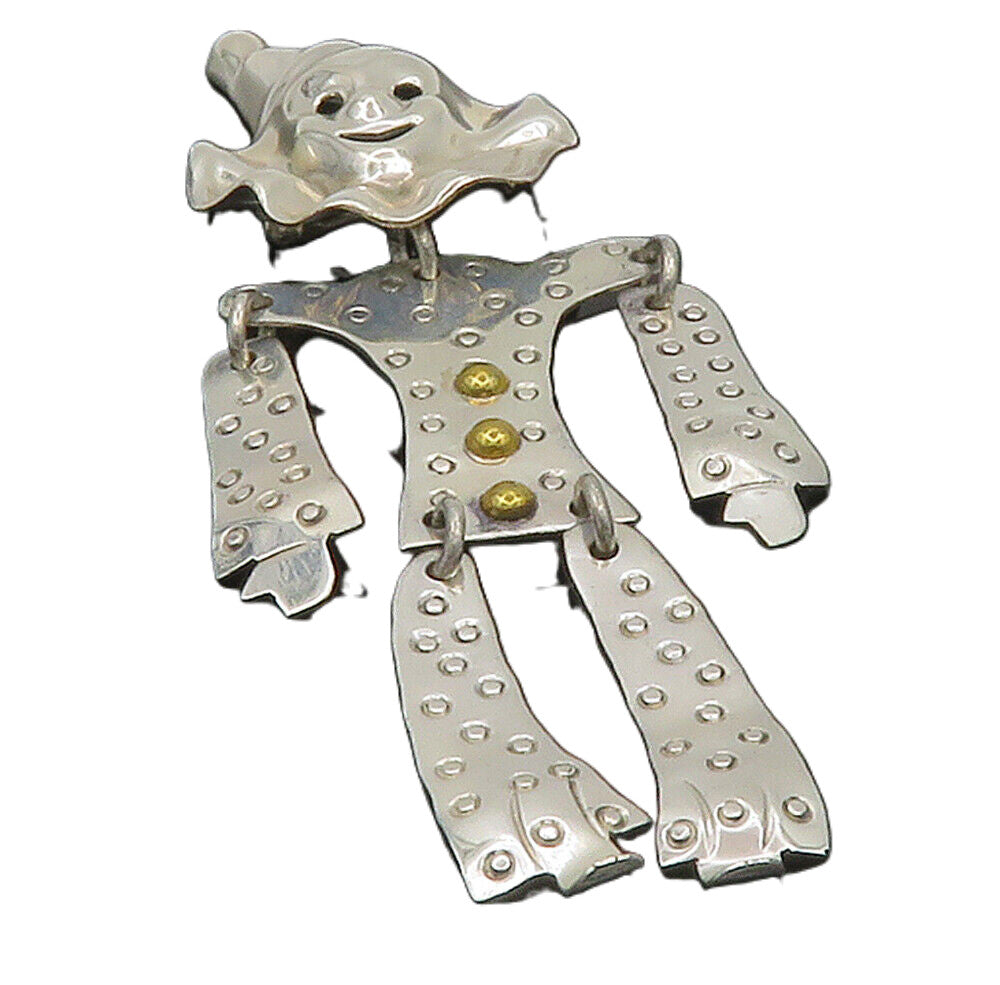 MEXICO 925 Sterling Silver  Vintage Two Tone Clown Brooch Pin (MOVES)  BP4502