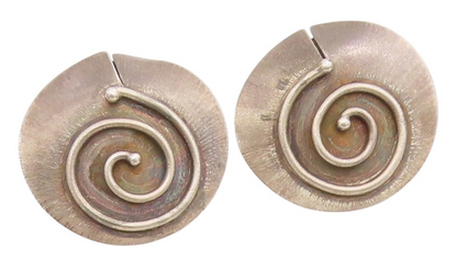 925 Sterling Silver Vintage Earrings Designer Carved Round Spiral Coil  EG13935