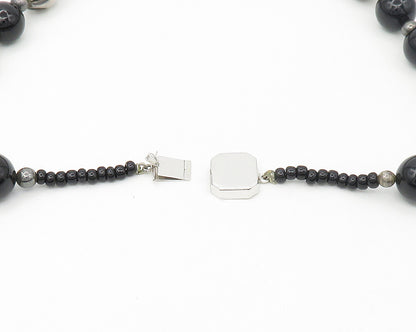 925 Sterling Silver  Vintage Black Onyx Sculpted Bead Chain Necklace  NE2739