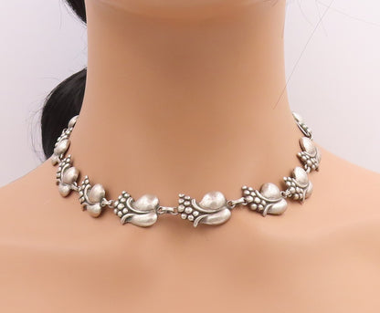 925 Sterling Silver Vintage Necklace VIKINGCRAFT Carved Designer Mangoes  NE4415