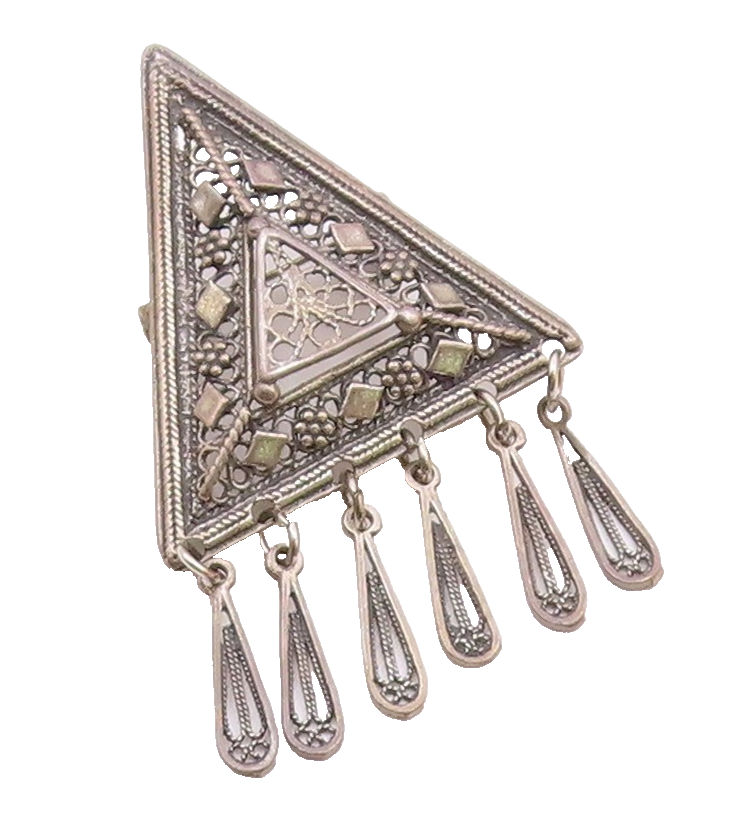 925 Sterling Silver  Vintage Oxidized Floral Detail Dangling Brooch Pin BP4245
