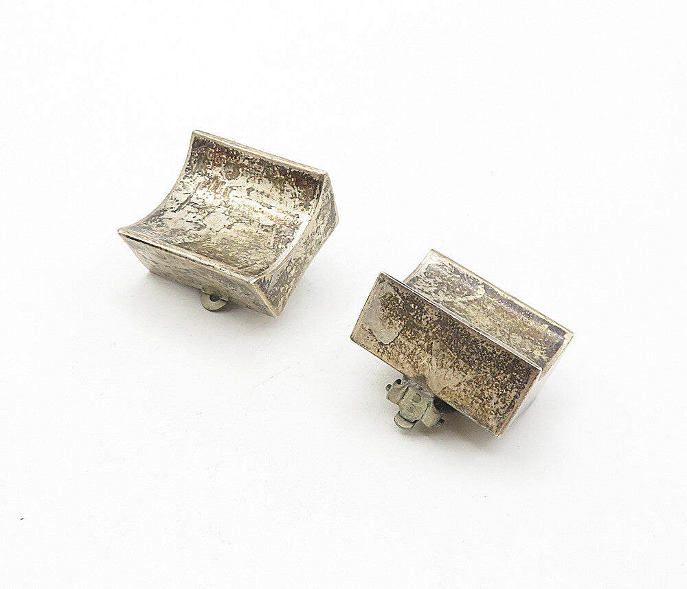MEXICO 925 Silver  Vintage Dark Tone Concave Non Pierce Earrings  EG3955