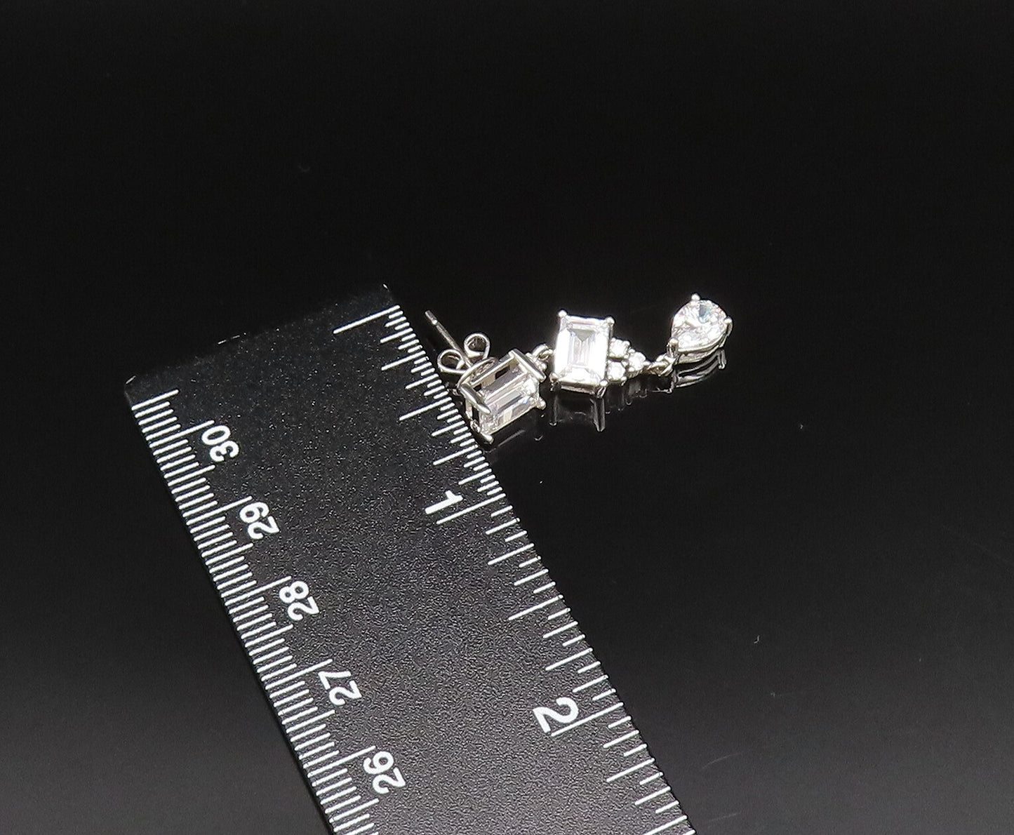 925 Silver  Vintage Dainty Multi Shape Cubic Zirconia Dangle Earrings  EG11740