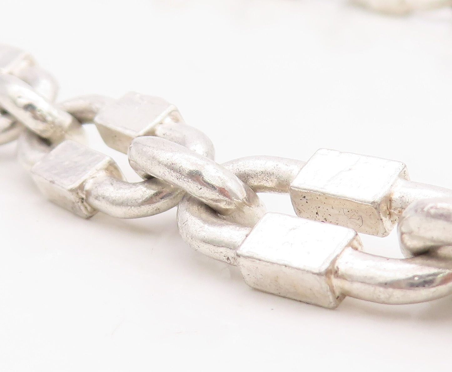 925 Sterling Silver Vintage Necklace Solid Oval Box Cutout Chain  NE4336