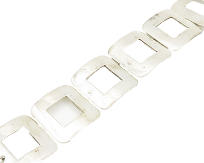 925 Sterling Silver  Vintage Shiny Smooth Open Square Chain Bracelet  BT7158