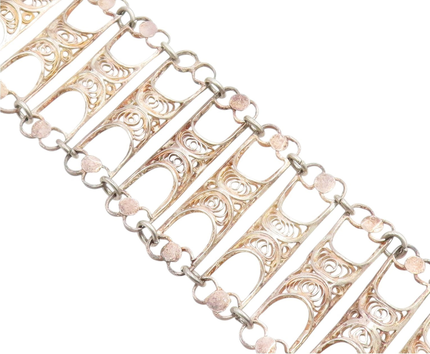 925 Sterling Silver Vintage Bracelet Intricate Filigree Wide Panel Link  BT12040