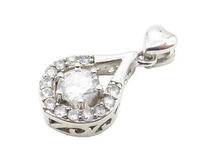 925 Sterling Silver  Sparkling Cubic Zirconia Open Tear Drop Pendant  PT8087