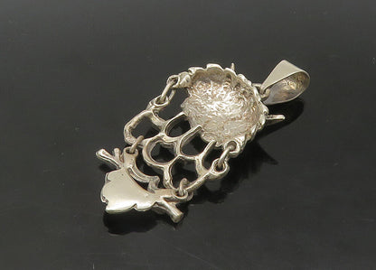 MEXICO 925 Sterling Silver  Vintage Owl Perched On Branch Pendant  PT18144