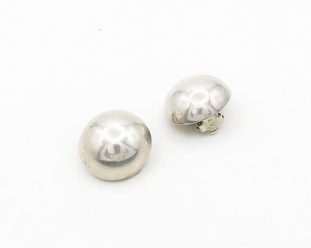 925 Sterling Silver  Vintage Shiny Smooth Dome Non Pierce Earrings  EG9663
