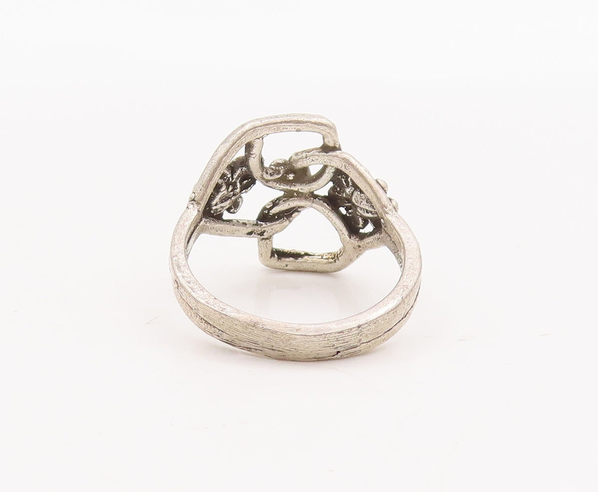 925 Sterling Silver Vintage Ring Solid Cutout Floral Design   Sz 6.5  RG29098